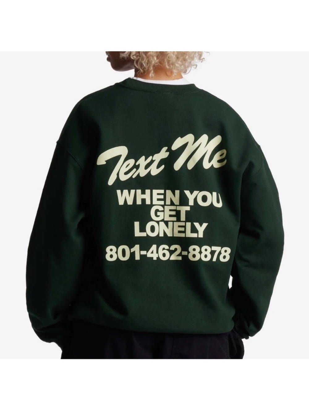 Lonely Ghost “Text Me When You Get Lonely” Graphic Crewneck Sweater - Dark Green